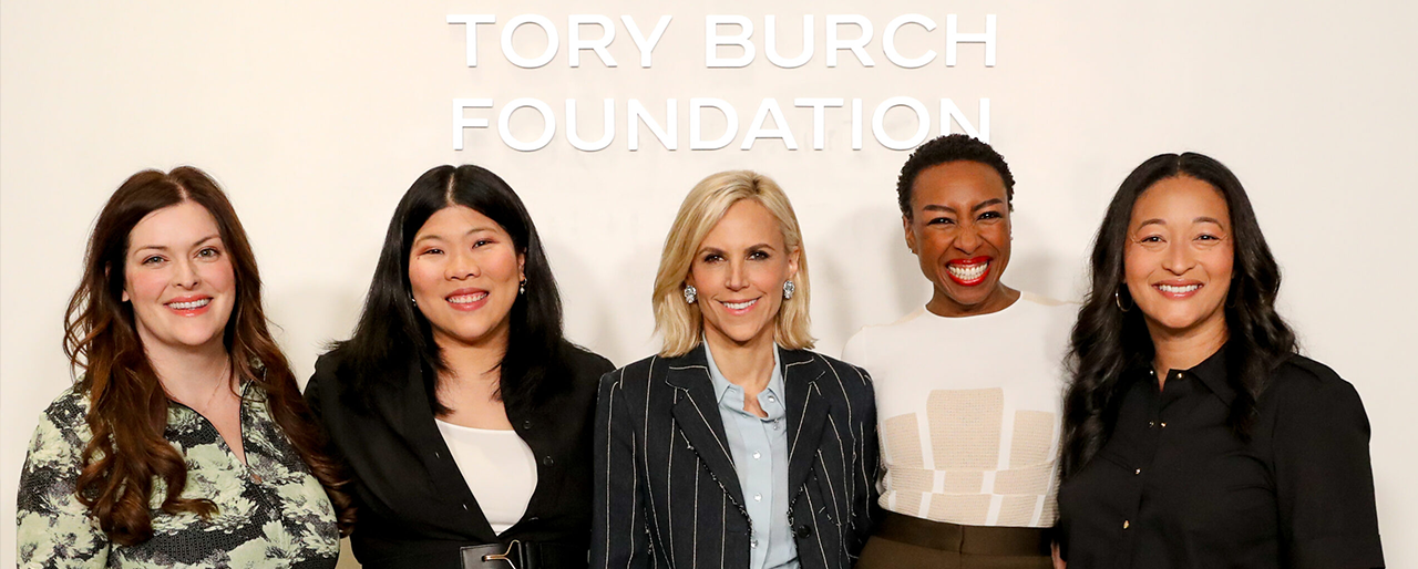 (left to right) Christa Cotton, Beau Wangtrakuldee, Tory Burch, Foundation President Tiffany Dufu, Denise Woodard
